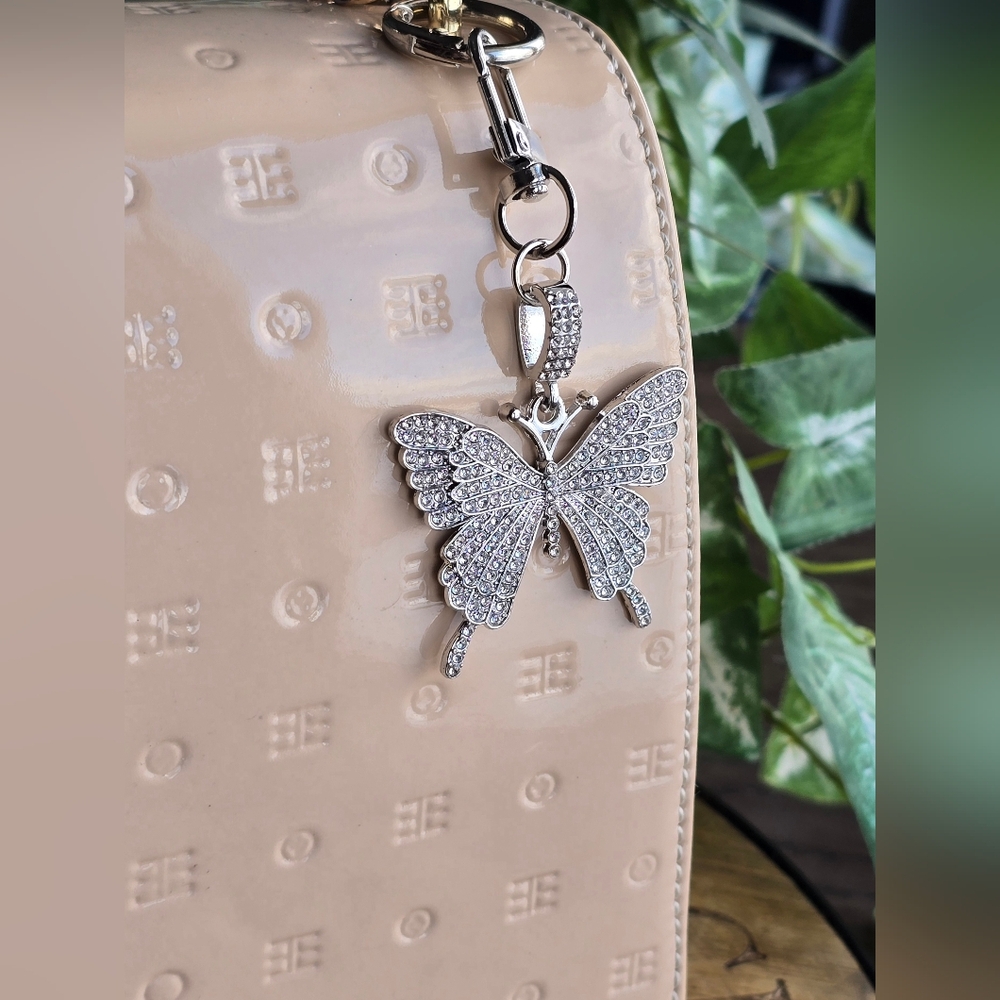 Silver Butterfly Bag Charm Key Chain NIP